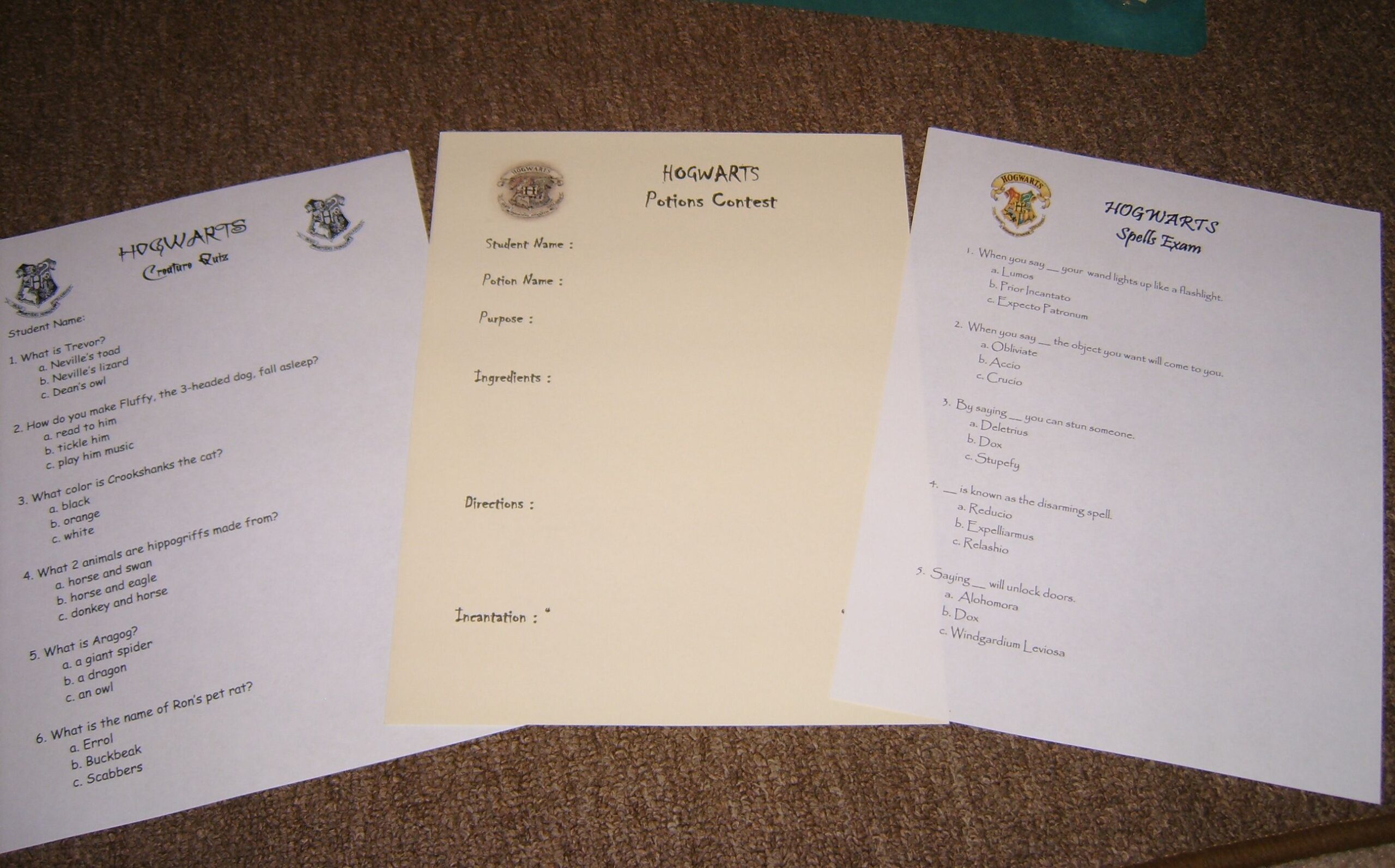 Printable Hogwarts House Quiz